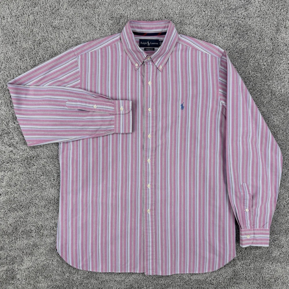 Vintage Ralph Lauren Oxford Shirt Men's L Long Sleeve Button Down OCBD Ivy